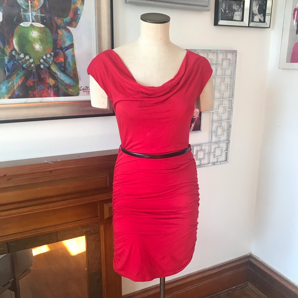 😇 $35 OBO Red Jersey Shirred Body Con Dress